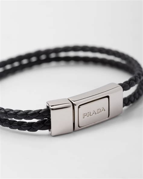 prada silver and leather bracelet|prada braided nappa leather bracelet.